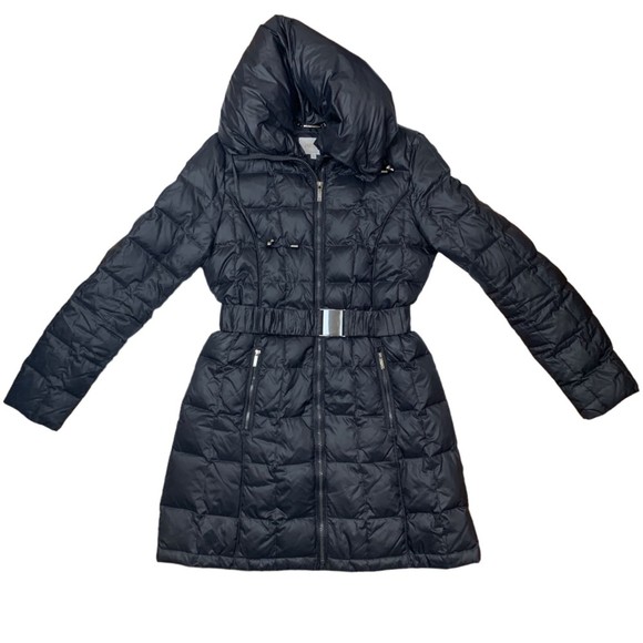 Laundry by Shelli Segal Black Pillow Collar Belted Down Puffer Coat Size Medium - Picture 1 of 9